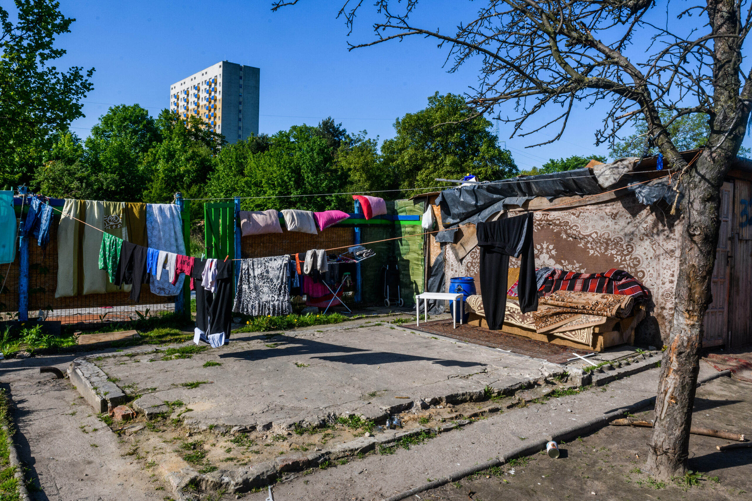 Społeczność romska od wielu lat zamieszkuje teren dawnych działek przy ulicy Lechickiej. Na kilkuhektarowym obszarze starają się radzić sobie, jak tylko potrafią.