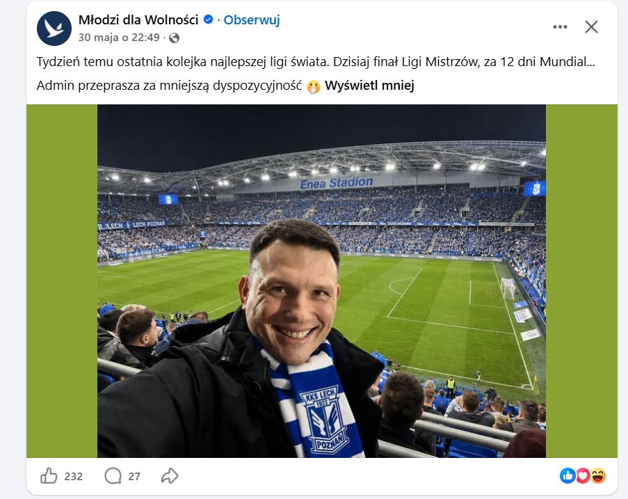 Młodzi „wolnościowcy” przekombinowali. Wkleili Mentzena w poznański stadion